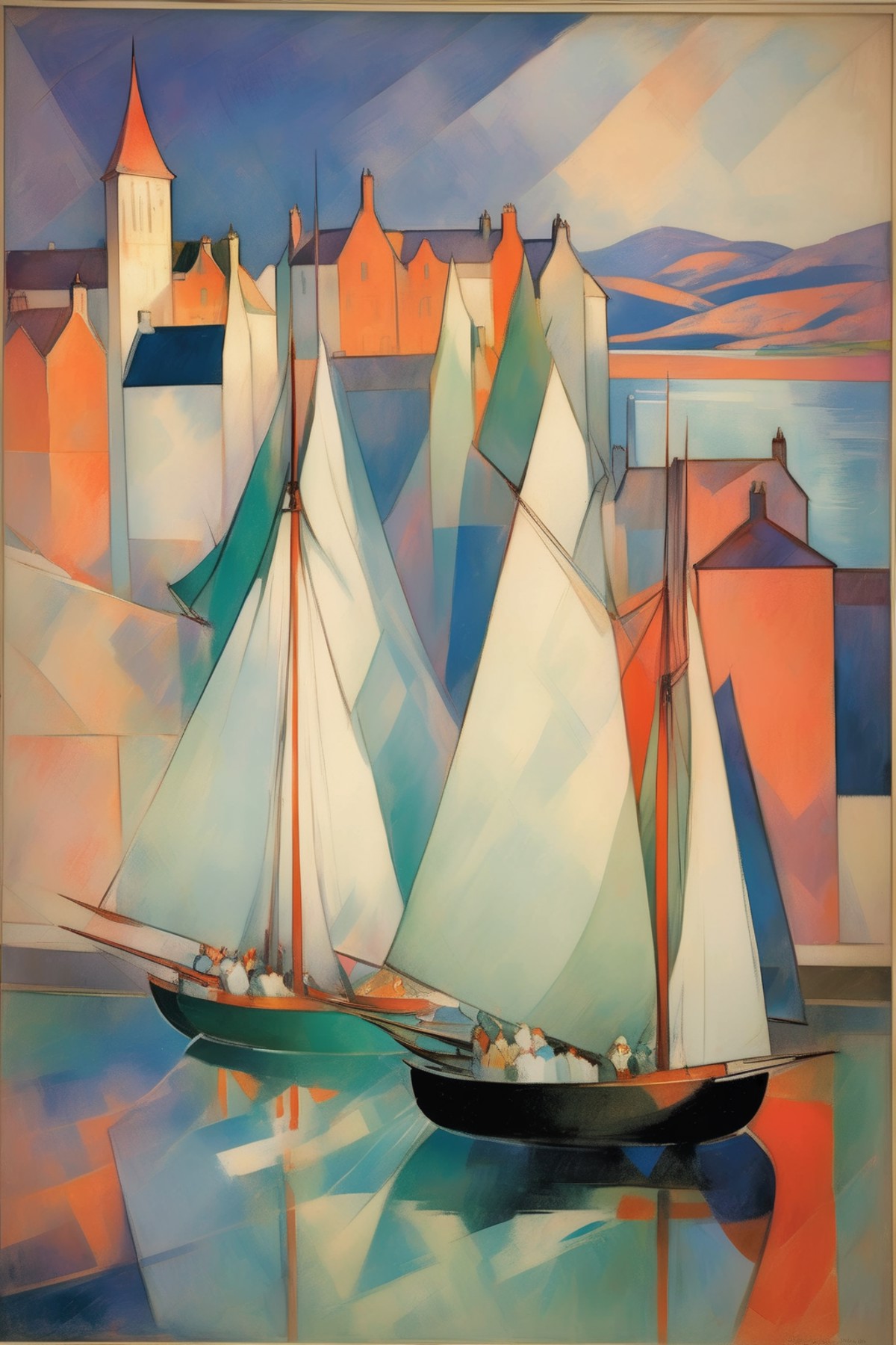 <lora:Lyonel Feininger Style:1>Lyonel Feininger Style - 101968. A painting by Jacques Villon. A painting of Oban and the F...